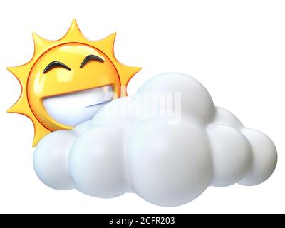 Wetter-Symbol sonnig mit Wolken, Sonne Emoji mit Cartoon Cloud 3d-Rendering Stockfoto