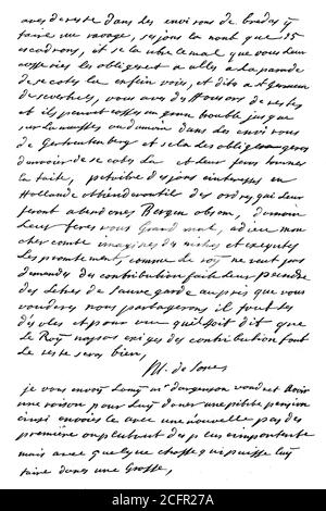 Brief des Marschallgrafen Maurice von Sachsen, Hermann Saxe, Marschall Saxe, 28. Oktober 1696 - 30. November 1750, an den Ulrich Friedrich Woldemar Freiherr Graf von Löwendal 1. April 1700 - 27. Mai 1755, deutscher Militärkommandant und Marschall von Frankreich, Seite 2 / Brief des Marschall Graf Moritz von Sachsen, Hermann Moritz Graf von Sachsen, Marschall von Sachsen, 28. Oktober 1696 - 30. November 1750, an den Ulrich Friedrich Woldemar Freiherr Graf von Löwendal, 1. 1700. Bis 27. April. Mai 1755 , deutscher Feldherr, und Marschall von Frankreich, Seite 2, Historisch, historical, digital improved rep Stockfoto