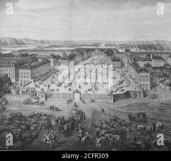 Versailles nach Fertigstellung der Erweiterung unter Ludwig XIV, um 1722, Frankreich / Versailles nach Vollendung der Erweiterungsbauten unter Ludwig XIV, Frankreich, Historisch, historisch, digital verbesserte Reproduktion eines Originals aus dem 19. Jahrhundert / digitale Reproduktion einer Originalvorlage aus dem 19ten Jahrhundert. Jahrhundert, Stockfoto