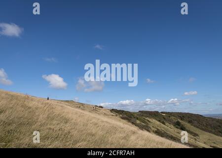 ALFRISTON, EAST SUSSEX/UK - 6. SEPTEMBER : Menschen, die am 6. September 2020 an einem Sommertag in der Nähe von Alfriston in East Sussex über die South Downs wandern. Nicht identifizierte Personen Stockfoto