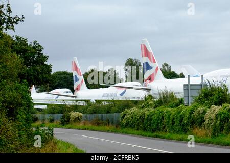 Ex British Airways Boeing 747-400 am Flughafen Cotswold. Außenbordmotoren wurden entfernt. Stockfoto