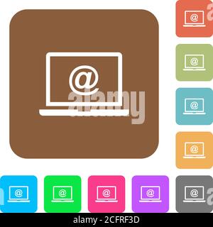 Laden Sie E-Mails flache Symbole auf abgerundeten quadratischen lebendigen Farben Hintergründe. Stock Vektor