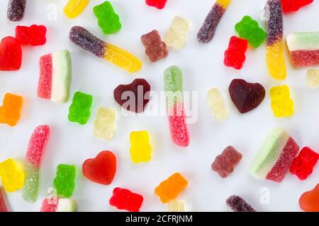 Gemischte Gelee Marmelade, High-Angle-Ansicht des Geschmacks süßen Snack, bunte Süßigkeiten Stockfoto