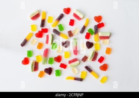 Gemischte Gelee Marmelade, High-Angle-Ansicht des Geschmacks süßen Snack, bunte Süßigkeiten Stockfoto