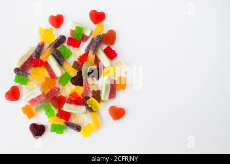 Gemischte Gelee Marmelade, High-Angle-Ansicht des Geschmacks süßen Snack, bunte Süßigkeiten Stockfoto