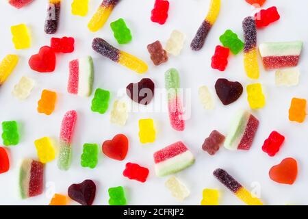 Gemischte Gelee Marmelade, High-Angle-Ansicht des Geschmacks süßen Snack, bunte Süßigkeiten Stockfoto