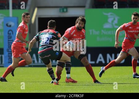 Blood De Jager of Sale Sharks während der englischen Meisterschaft Gallagher Premiership Rugby Union Spiel zwischen Leicester Tigers und Sale Haie auf Septe Stockfoto