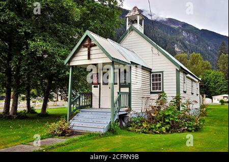 Die alte Kirche in der Grenzstadt Stewart British Columbia Kanada. Stockfoto