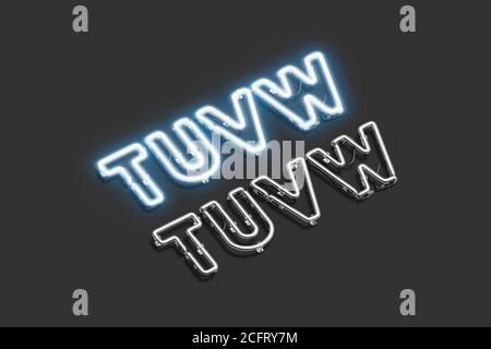 Dekorative T U V W Buchstaben, Neon Schrift Mockup Stockfoto