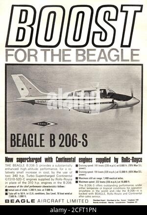 Vintage-Werbung für die Beagle B206 Leichtflugzeuge. Stockfoto