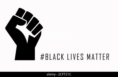 Schwarze Faust neben dem Hashtag mit dem Text Black Lives Matter, auf weißem Hintergrund, als Symbol für die Bürgerrechte der Afroamerikaner. Konzepte Stockfoto