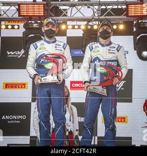 25 FOURMAUX Adrien (FRA), JAMOUL Renaud (FRA), Ford Fiesta R5 MkII, M-Sport Ford WRT WRC 2, Podium bei der Rallye Estland 2020, 4. Lauf der 202 Stockfoto