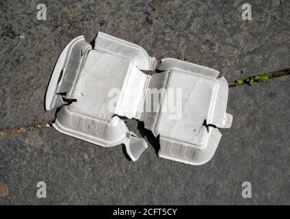Entsorgter Lebensmittelbehälter Aus Polystyrol Stockfoto