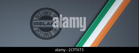 Designed in Irland Stempel & irische Flagge. Stockfoto