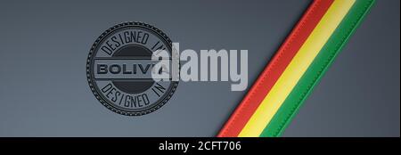 Designed in Bolivien Stempel & bolivianische Flagge. Stockfoto