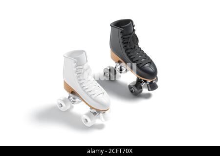 Blanke schwarz-weiße Rollschuhe mit Rädern Mockup, isoliert Stockfoto