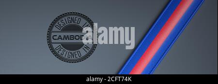 Designed in Cambodia Stempel & Cambodian Flagge. Stockfoto