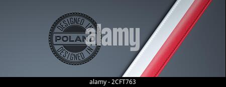 Designed in Poland Stempel & polnische Flagge. Stockfoto