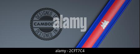 Designed in Cambodia Stempel & Cambodian Flagge. Stockfoto