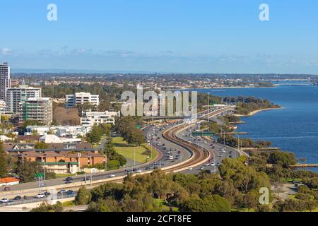 Blick vom Kings Park, Perth, Westaustralien auf den Swan River Stockfoto