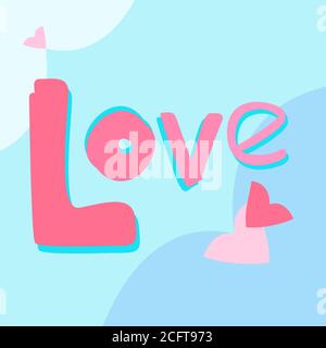 Wort Liebe isoliert mit Herzen und Wolken. Buchstaben Vektor Illustration Karte. Illustration rosa blau Tapete Hintergrund Stock Vektor