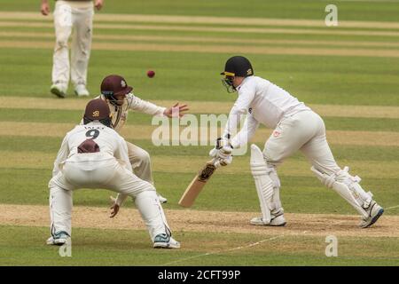 London, Großbritannien. 7. September 2020. Als Surrey auf Sussex am zweiten Tag der Bob Willis Trophy Spiel im Oval zu nehmen. David Rowe/Alamy Live News Stockfoto