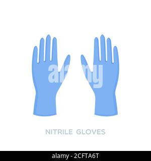 Blaue Nitril-medizinische Handschuhe. Persönliche Schutzausrüstung. Prävention gegen Viren, Bakterien, Grippe, Coronavirus. Konzept der Hygiene, Schutz. Stock Vektor