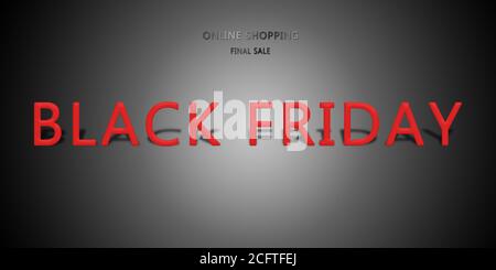 Black Friday Black Friday 3d-Texteffekt auf einem dunklen Verlaufshintergrund. Stockfoto