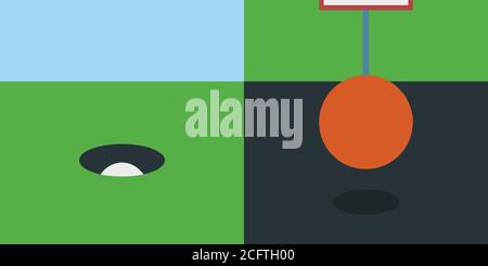 Golf Und Basketball Minimal Abstract Vektor Illustration Kunst Stock Vektor