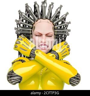 Super Cyborg ist wütend und das Gefühl bereit für Krieg Nahaufnahme, 3d-Illustration Stockfoto