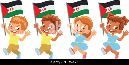 Sahrawi Arab Democratic Republic Flagge in der Hand. Kennzeichen für Kinder. Nationalflagge des Vektors der Arabischen Demokratischen Republik Sahrawi Stock Vektor