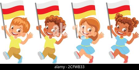 südossetien Flagge in der Hand. Kennzeichen für Kinder. Nationalflagge von südossetien Vektor Stock Vektor