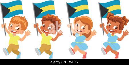 Bahamas Flagge in der Hand. Kennzeichen für Kinder. Nationalflagge von Bahamas Vektor Stock Vektor