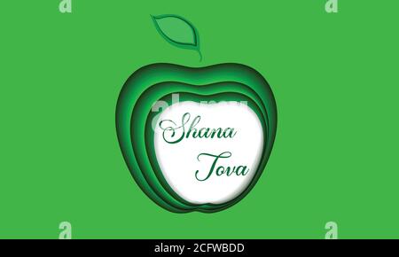 Rosh Hashanah Urlaub Grußkarte Design mit grünen Apfel Konzept, traditionelle Symbol (jüdisches Neujahr) Vektor-Illustration. Stock Vektor