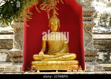 Chiang Mai Thailand - Goldene Buddha Statue im Tempel Wat Buppharam Stockfoto