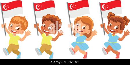Singapur Flagge in der Hand. Kennzeichen für Kinder. Nationalflagge von Singapur Vektor Stock Vektor