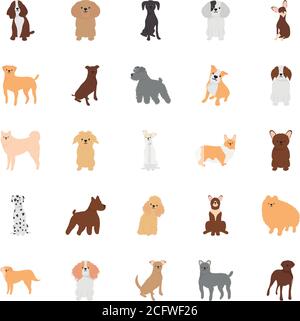 Cartoon Hunde und Boxer-Symbol auf weißem Hintergrund gesetzt, flachen Stil, Vektor-Illustration Stock Vektor