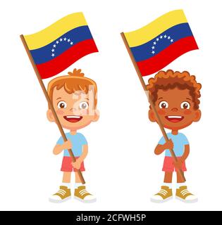 Venezuela Flagge in der Hand. Kennzeichen für Kinder. Nationalflagge von Venezuela Stockfoto