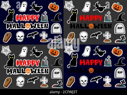 Happy Halloween Set Vollfarbe Symbole Stock Vektor
