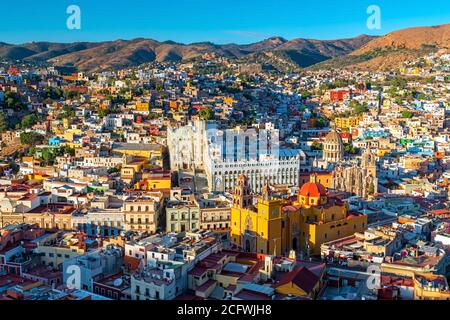 Guanajuato Stadtbild bei Sonnenuntergang, Mexiko. Stockfoto