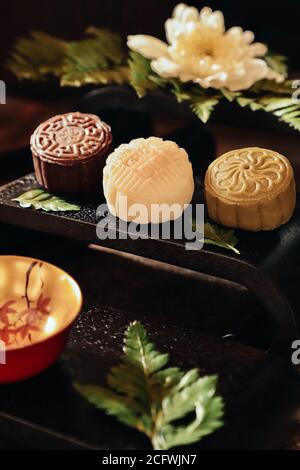 Schneehaut oder Kristallhaut Mooncake. Die neue Variante des Mooncake für Mid-Autumn Festival. Stockfoto