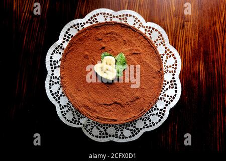 Hausgemachter Tiramisu-Kuchen - Draufsicht Stockfoto