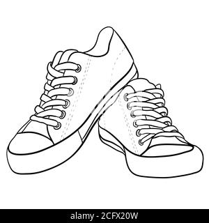 Kontur Schwarz-Weiß-Illustration von Sneakers. Vektor-Element für Ihre Kreativität Stock Vektor