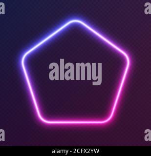 Gradient Neon pentagon, blau-rosa leuchtenden Rand isoliert auf einem dunklen Hintergrund. Farbenfrohes Nachtbanner Stock Vektor
