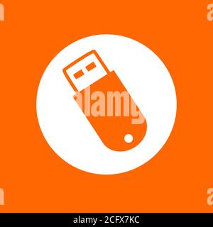 Symbol für USB-Flashlaufwerk. In weißem Kreis auf orangefarbenem Hintergrund. Stock Vektor