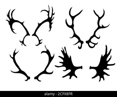 Set von Silhouetten von Hirschen und Elchhörnern. Vektor-Element für Ihre Kreativität Stock Vektor