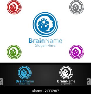 Brain Logo mit Think Idea Concept Vector Design Stock Vektor