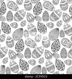 Nahtlose schwarz-weiße Textur mit Kontur ostereier mit Doodle-Muster. Vector festliche Muster für Ihre Kreativität Stock Vektor
