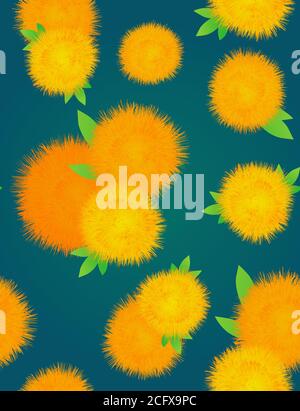 Nahtlose Textur mit gelben Löwenzahn auf dunklem Hintergrund. Vektor-Muster für die Gestaltung von Stoffen, Geschenkpapier und Ihre Kreativität Stock Vektor