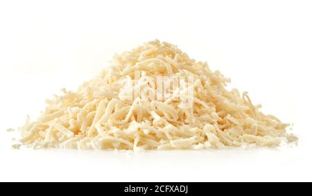 Ein Stapel von Rasierte Parmesan Käse auf weiß Stockfoto